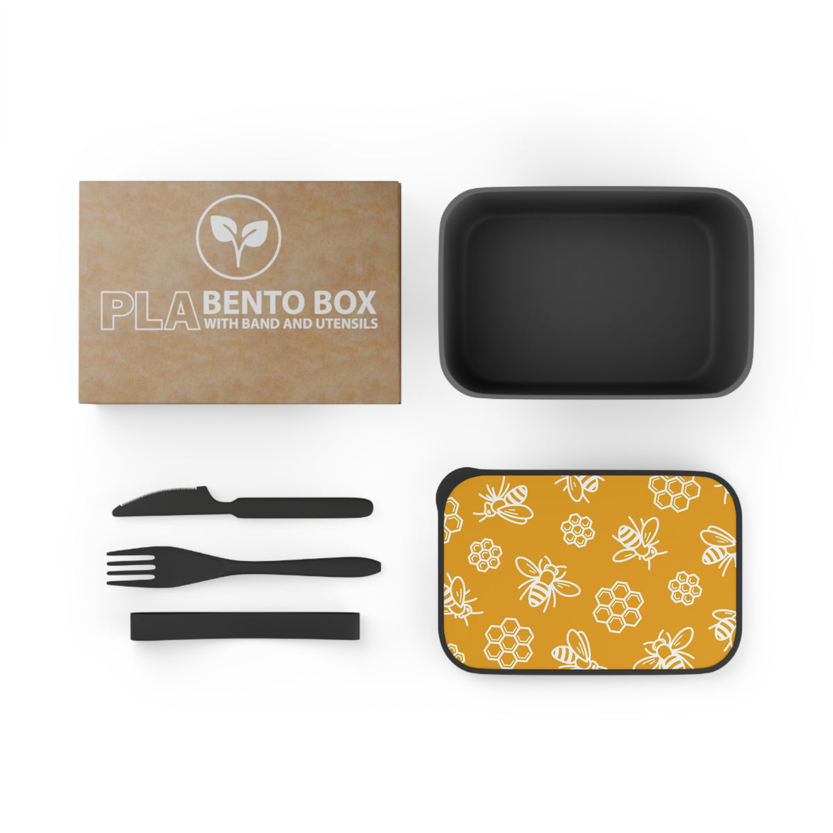 Bee Honeycomb Pattern PLA Bento Box with Band and Utensils