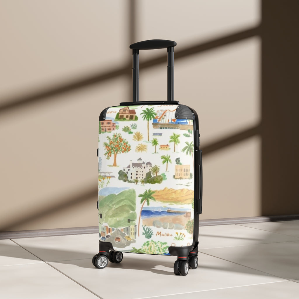 Malibu Watercolor Travel Suitcase – Coastal Map Pattern Carry-On