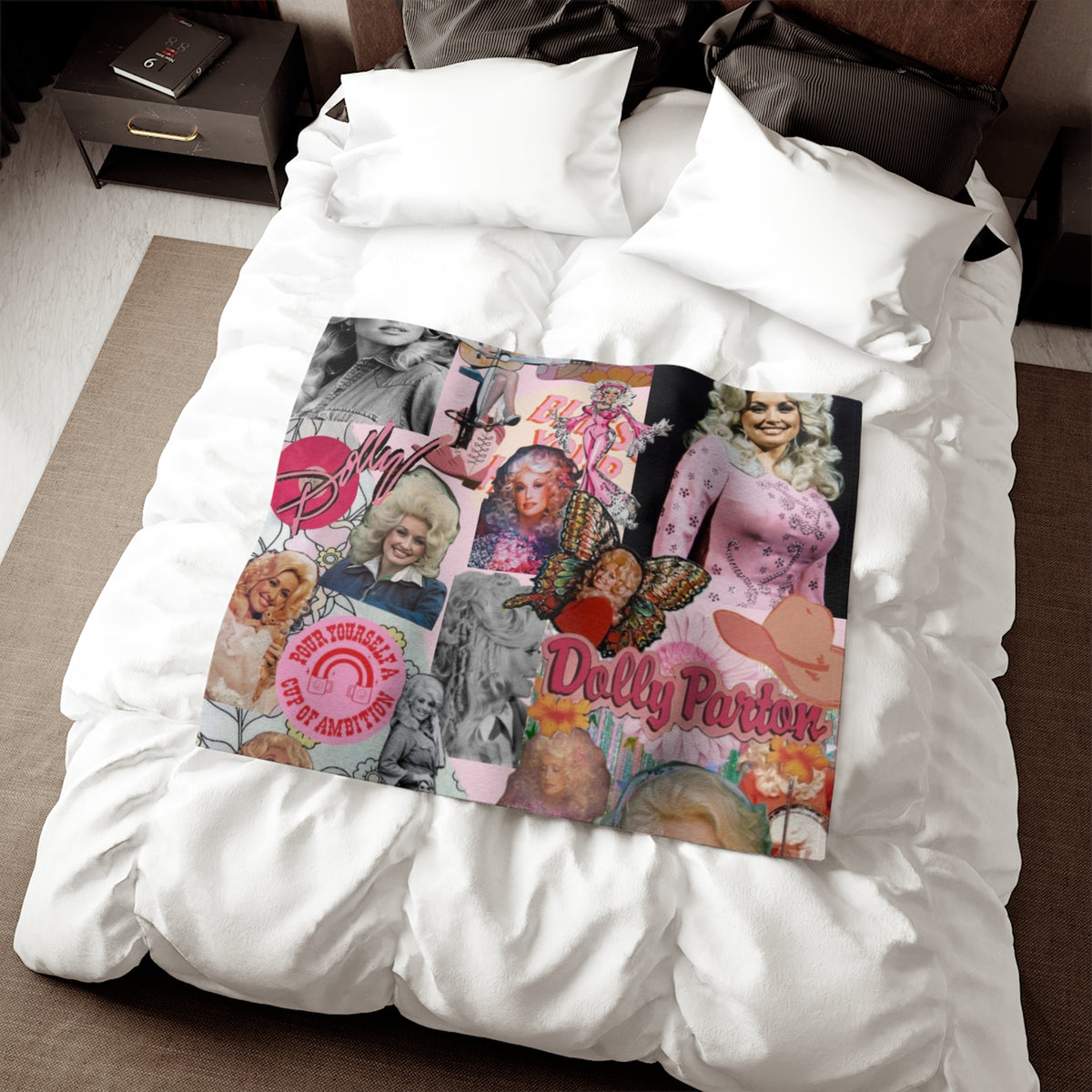 Dolly Parton Collage Sweatshirt Blanket — Retro Pink Country Music Throw