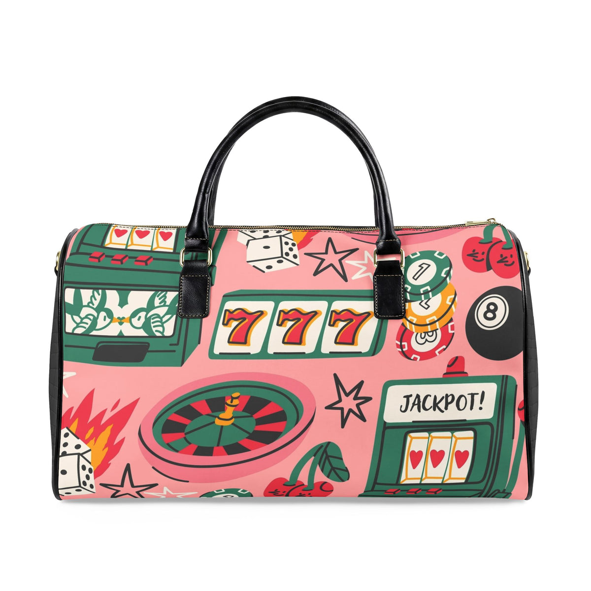 Retro Casino Pattern Faux Leather Travel Bag | Slot Machines Roulette Jackpot