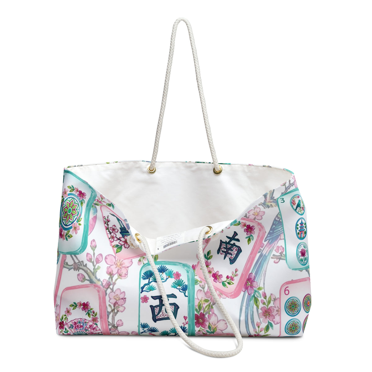 Mahjong Tiles Weekender Bag | Pastel Floral Mahjong Pattern Tote