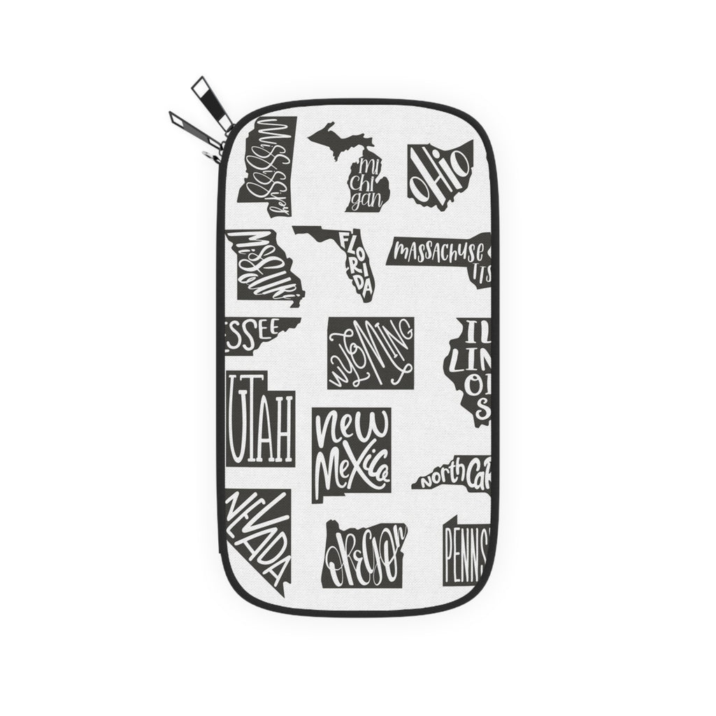 Passport Wallet — Black & White US States Pattern Travel Document Organizer