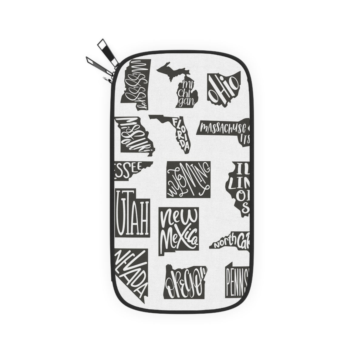 Passport Wallet — Black & White US States Pattern Travel Document Organizer
