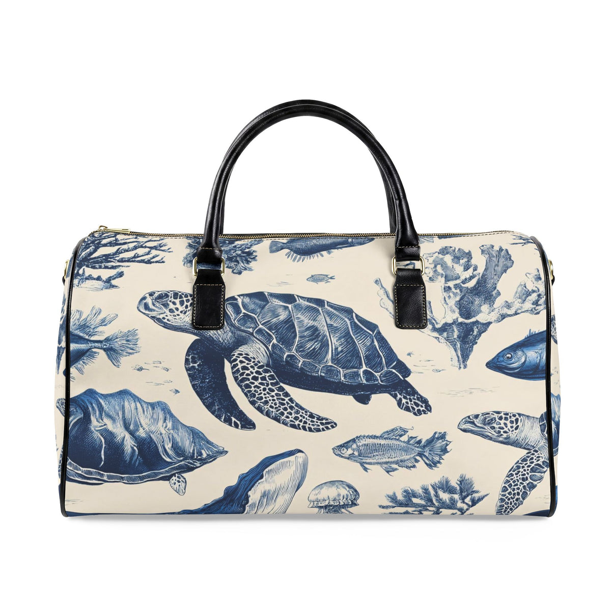 Blue Sea Turtle Pattern Faux Leather Travel Bag | Marine Life Weekender