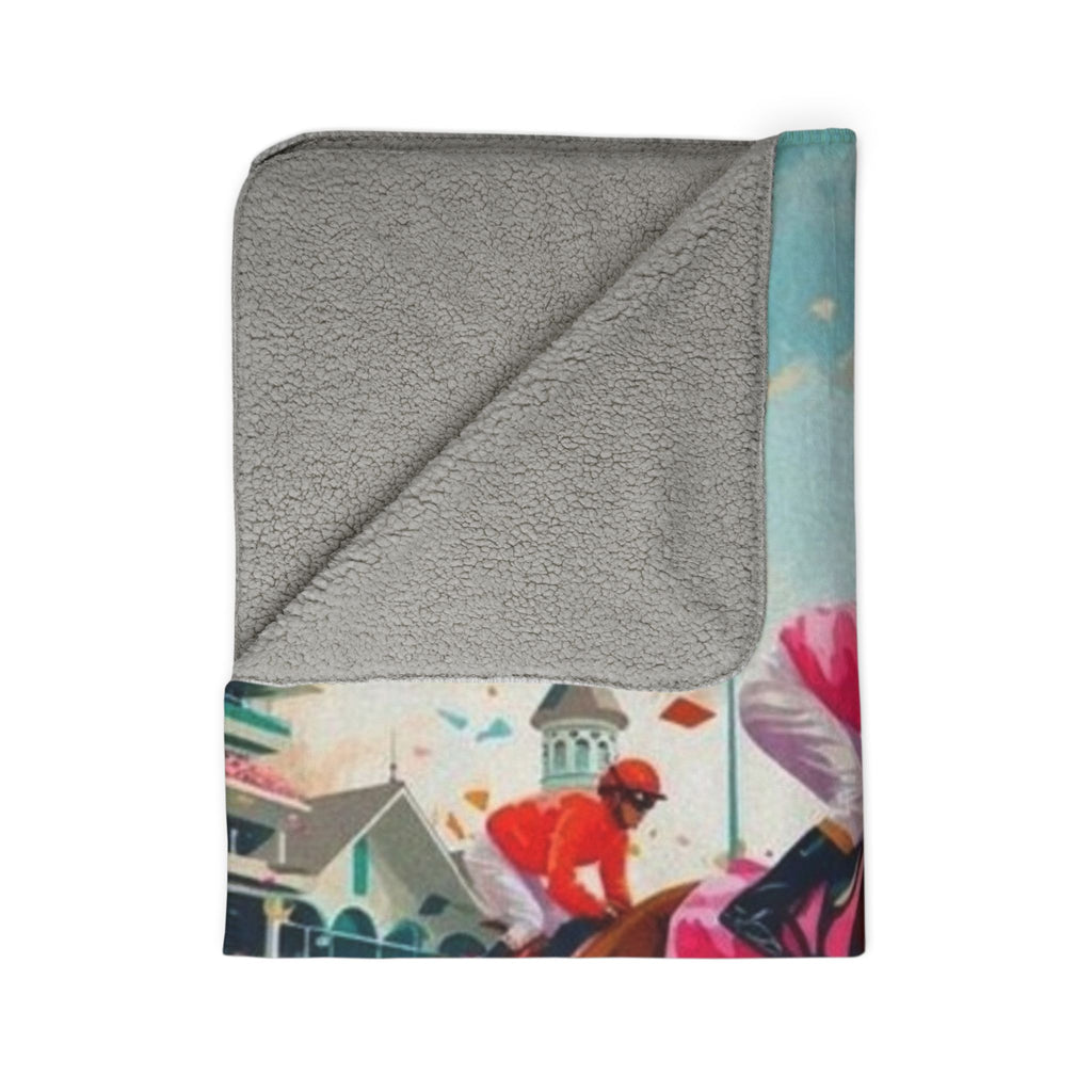 Kentucky Horse Racing Fleece Sherpa Blanket | Jockey Racetrack Design