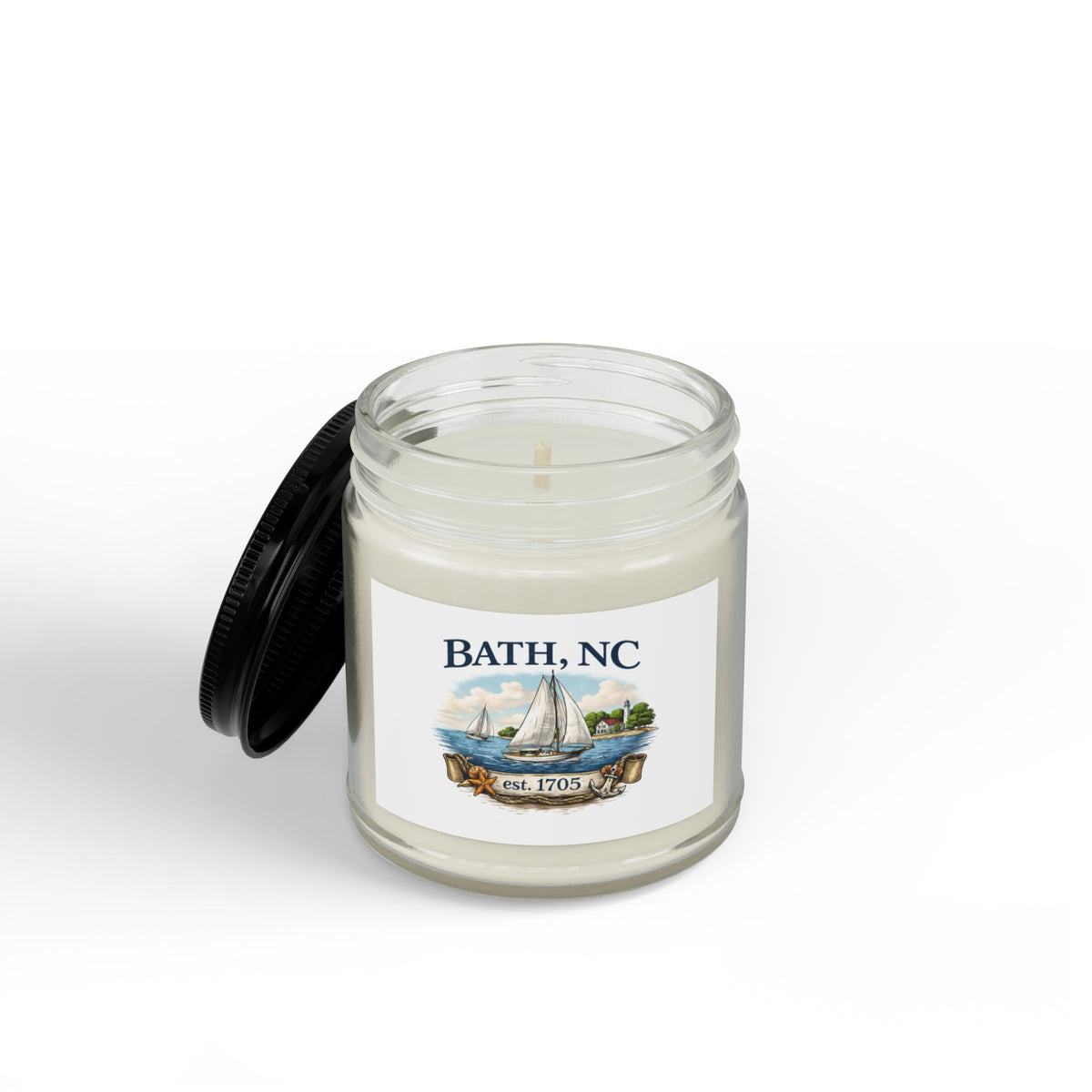 Bath, NC Soy Candle - Small Jar Scented Candle with Black Lid (4oz & 9oz)