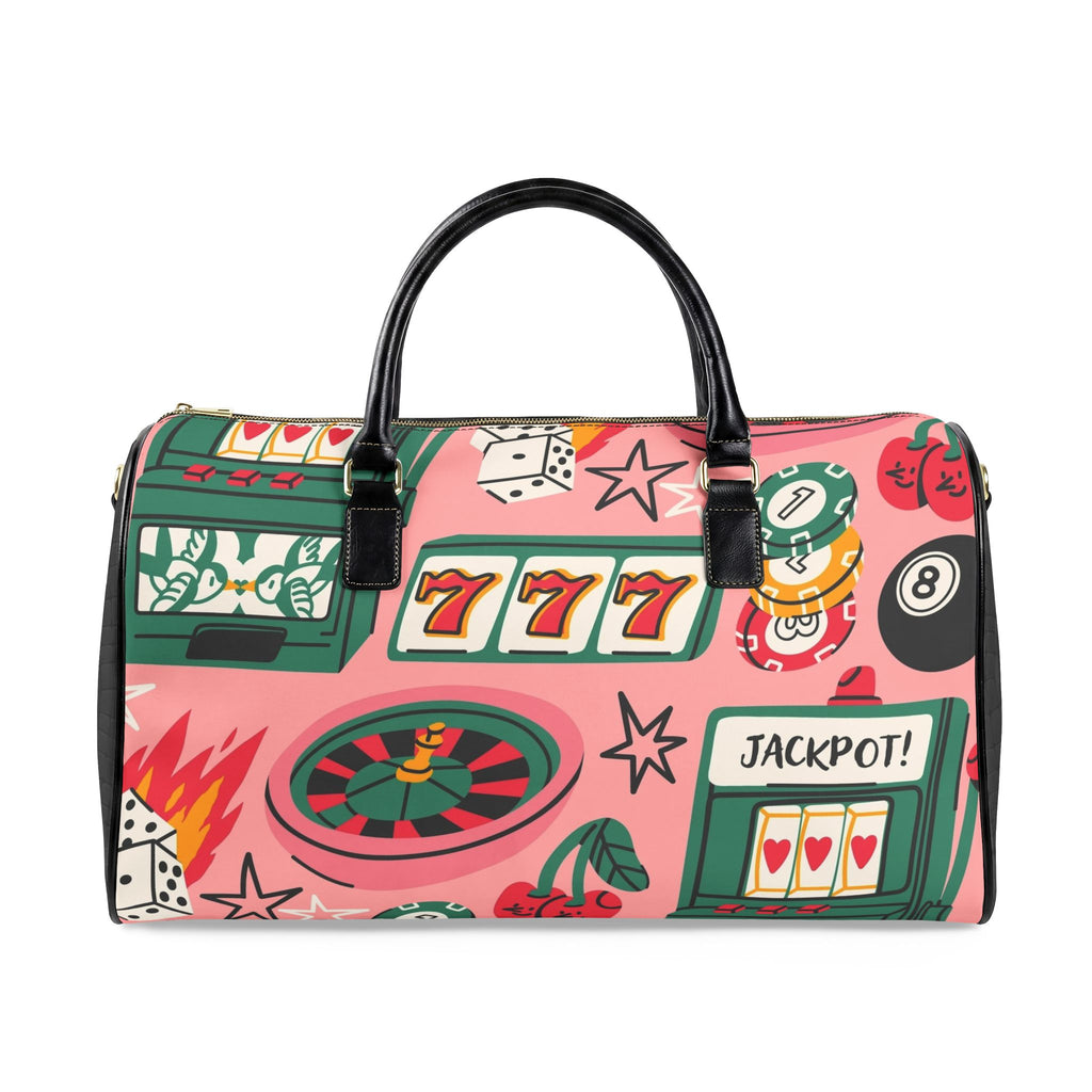 Retro Casino Pattern Faux Leather Travel Bag | Slot Machines Roulette Jackpot