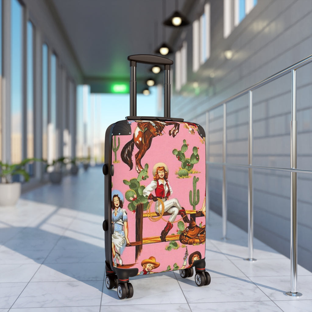 Cowgirl Pattern Suitcase | Pink Western Cactus Travel Luggage