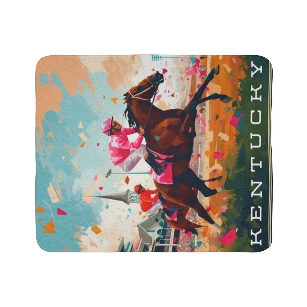 Kentucky Horse Racing Fleece Sherpa Blanket | Jockey Racetrack Design