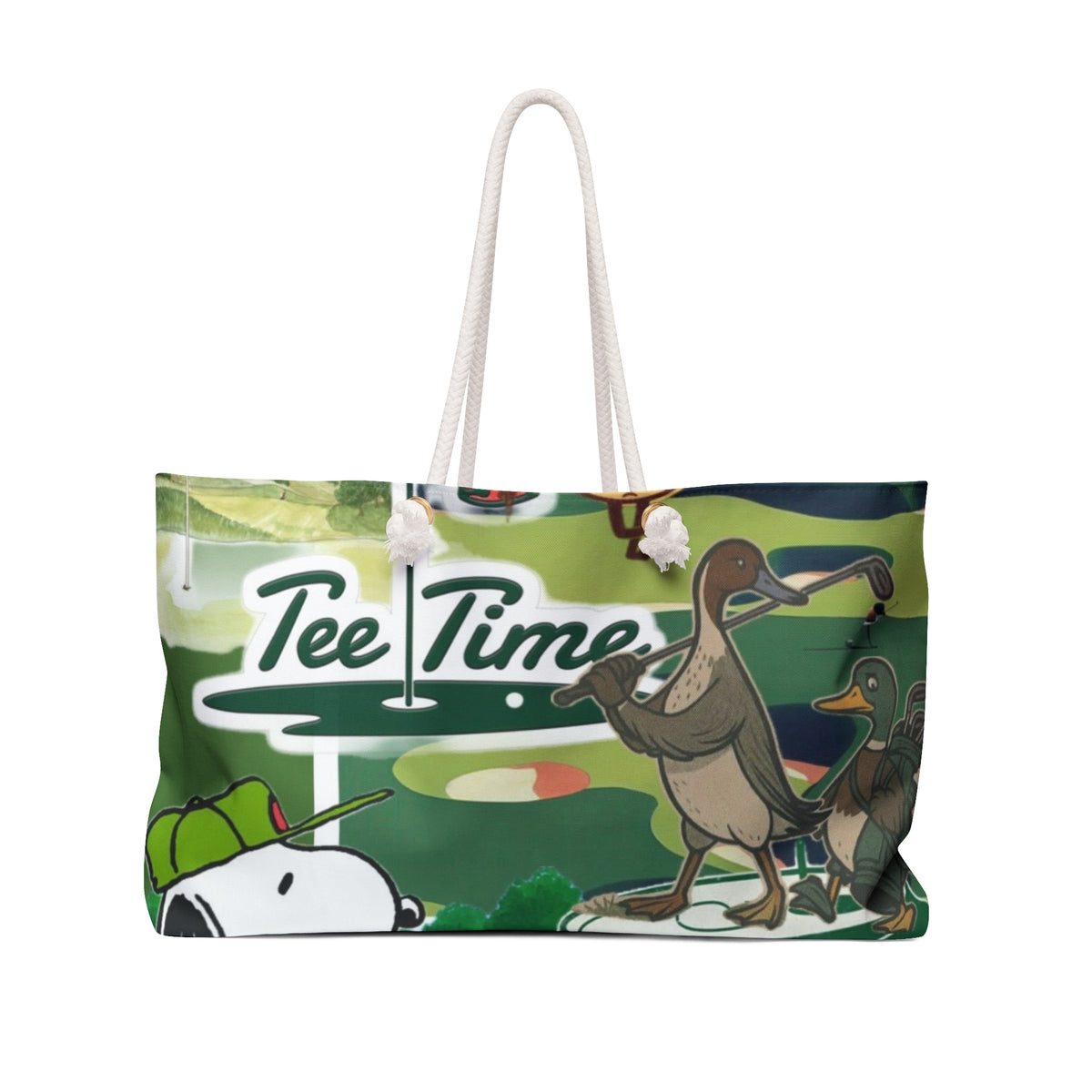 Tee Time Golf Illustration Weekender Bag | Cartoon Ducks & Golf Ball Print