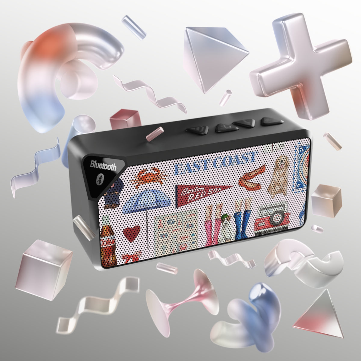 East Coast Collage Bluetooth Speaker — Retro Beach Icons Design
