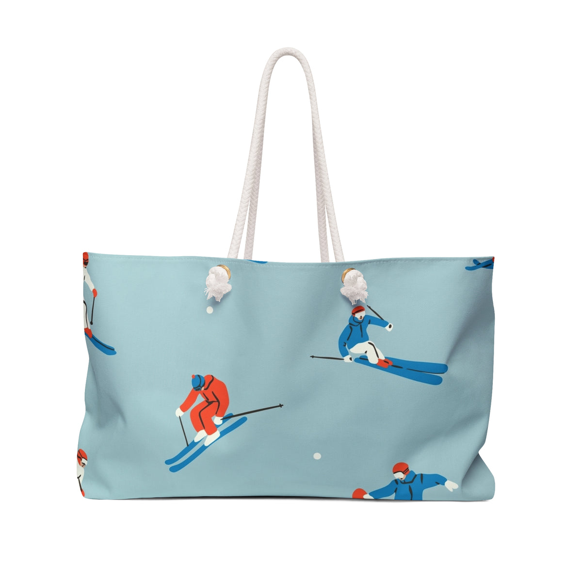 Retro Skiers Pattern Weekender Bag | Blue Snow Sports Travel Tote