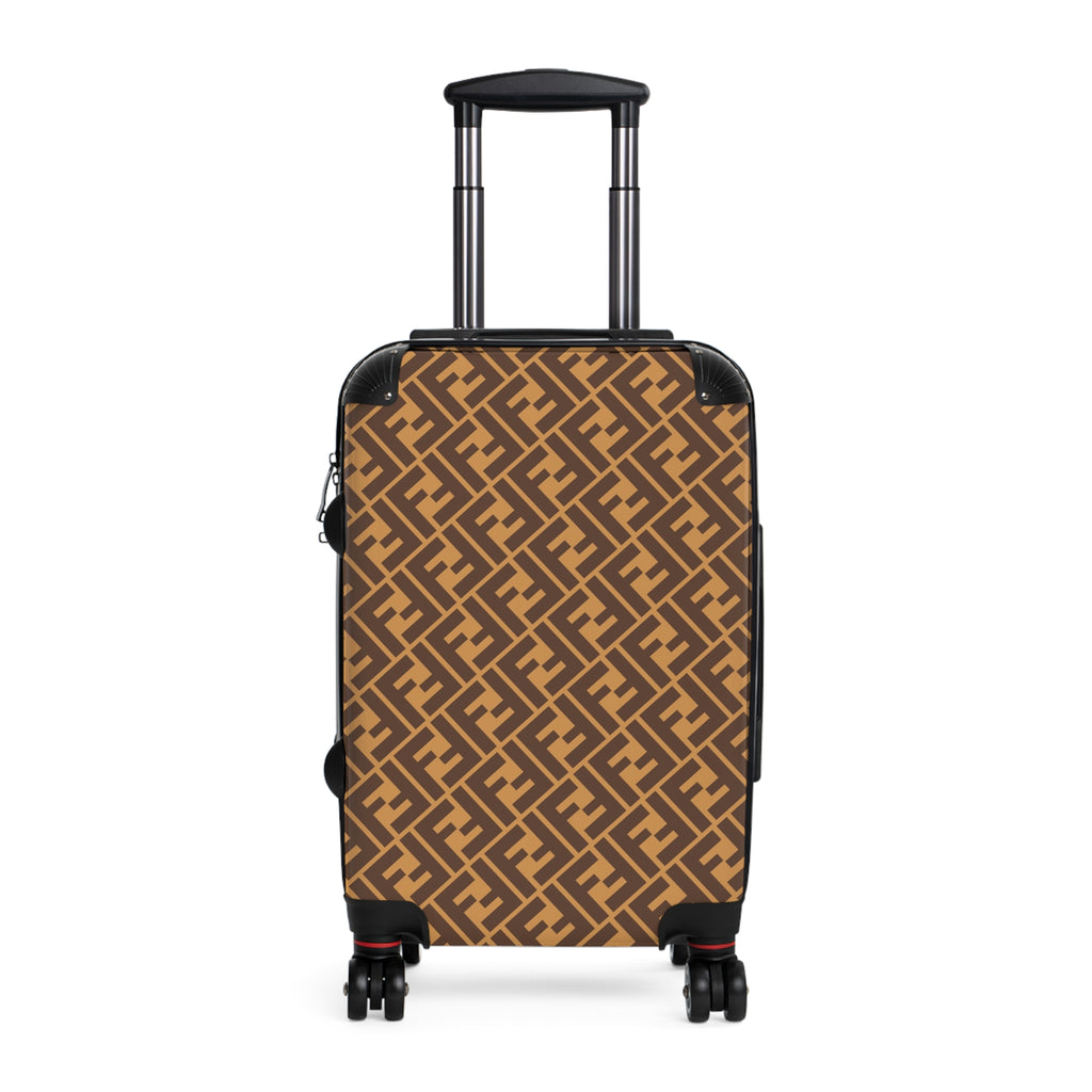 Monogram Repeat Pattern Suitcase | Brown Geometric Luggage