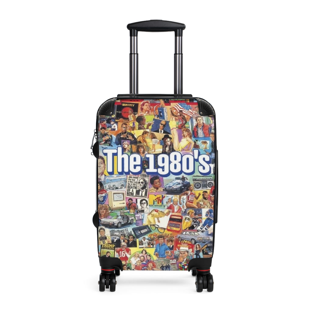 The 1980s collage Suitcase | Retro 80s pop culture luggage