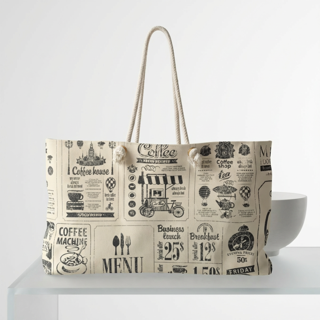 Vintage Coffee Menu Weekender Bag | Retro Cafe Script, Espresso Icons
