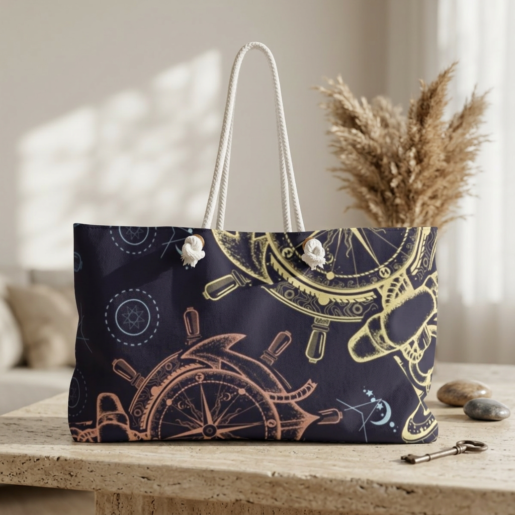 Nautical Ship Wheel Pattern Weekender Bag | Marine Compass Print