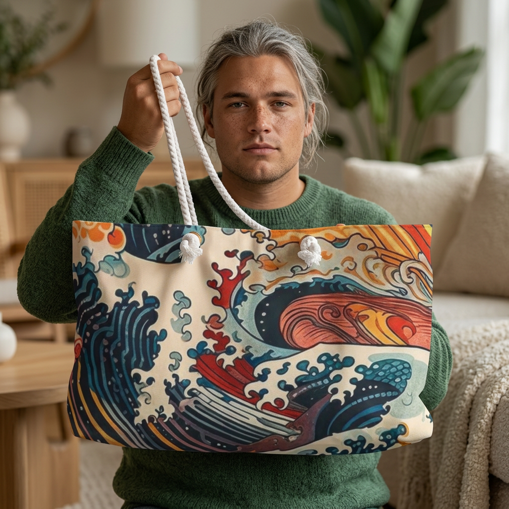 Ocean Wave Tattoo Art Weekender Bag | Nautical Waves Beach Tote
