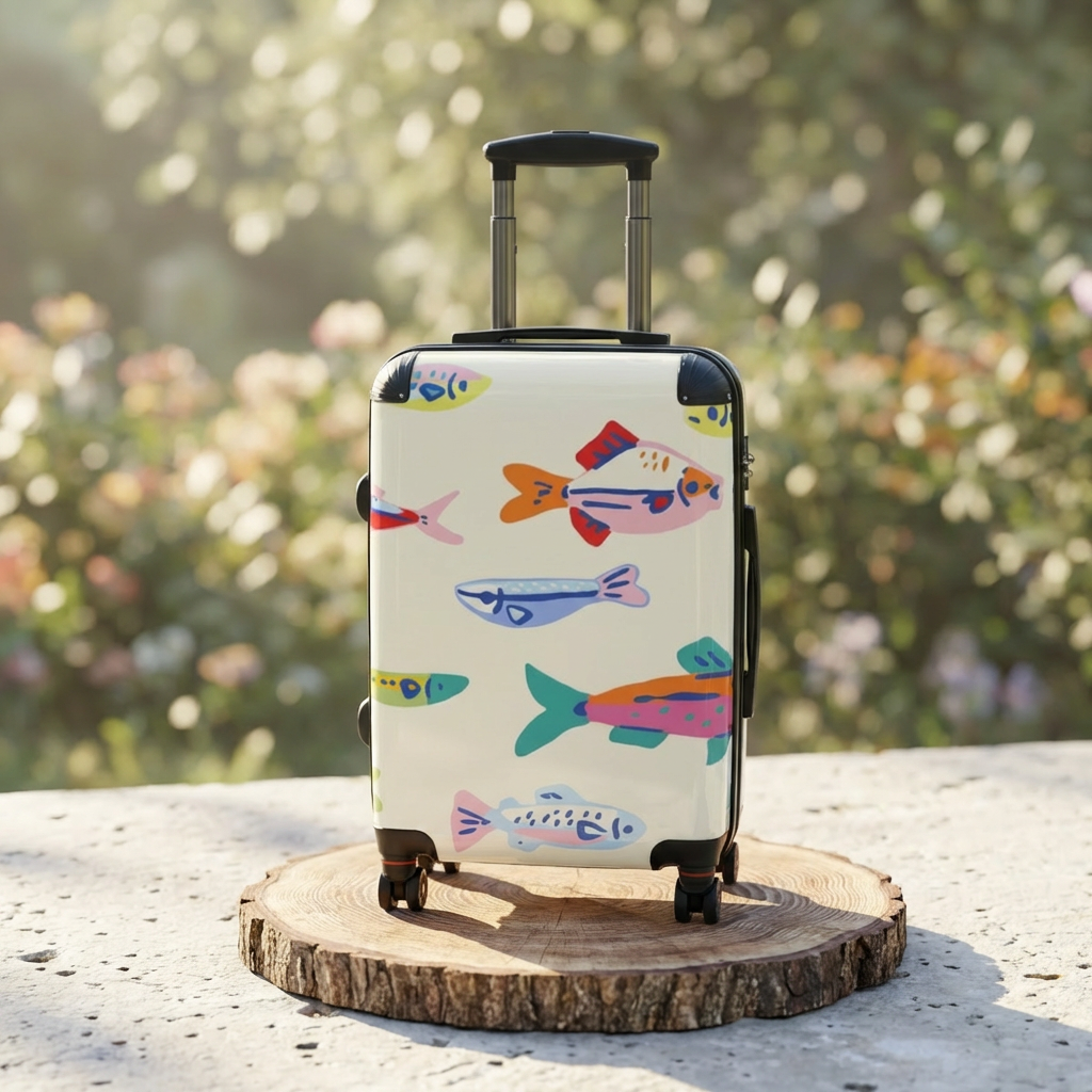 Colorful Fish Pattern Suitcase | Tropical Travel Luggage