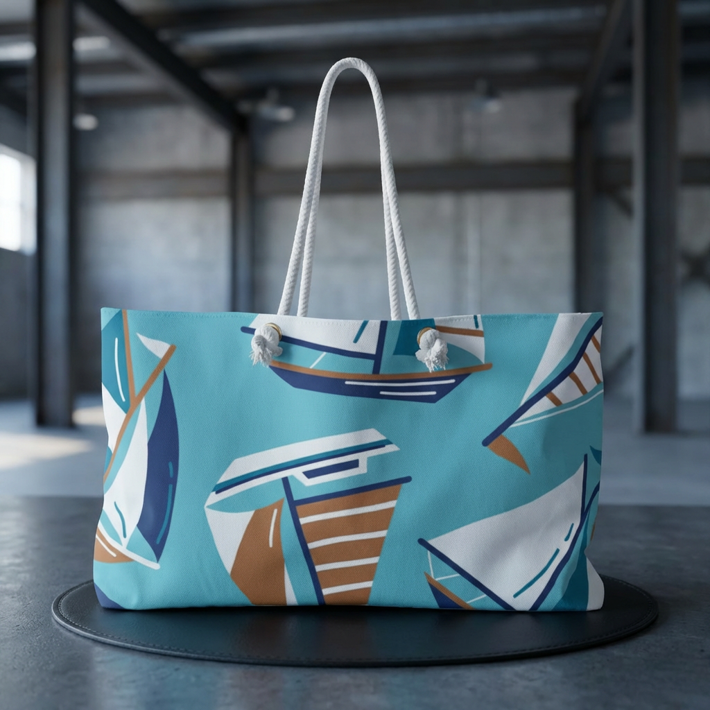 Sailboat Pattern Weekender | Nautical Boat Tote, Beach Travel Bag
