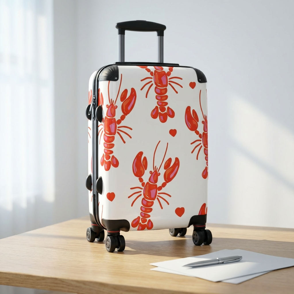 Red Lobster Pattern Suitcase | Lobster Print Luggage
