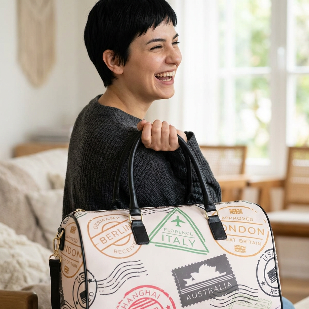 Passport Stamp Travel Duffle Faux Leather Travel Bag | Vintage World Stamps