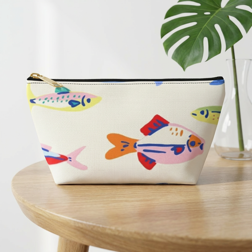 Colorful Fish Pattern Accessory Pouch | T-Bottom Cosmetic Bag