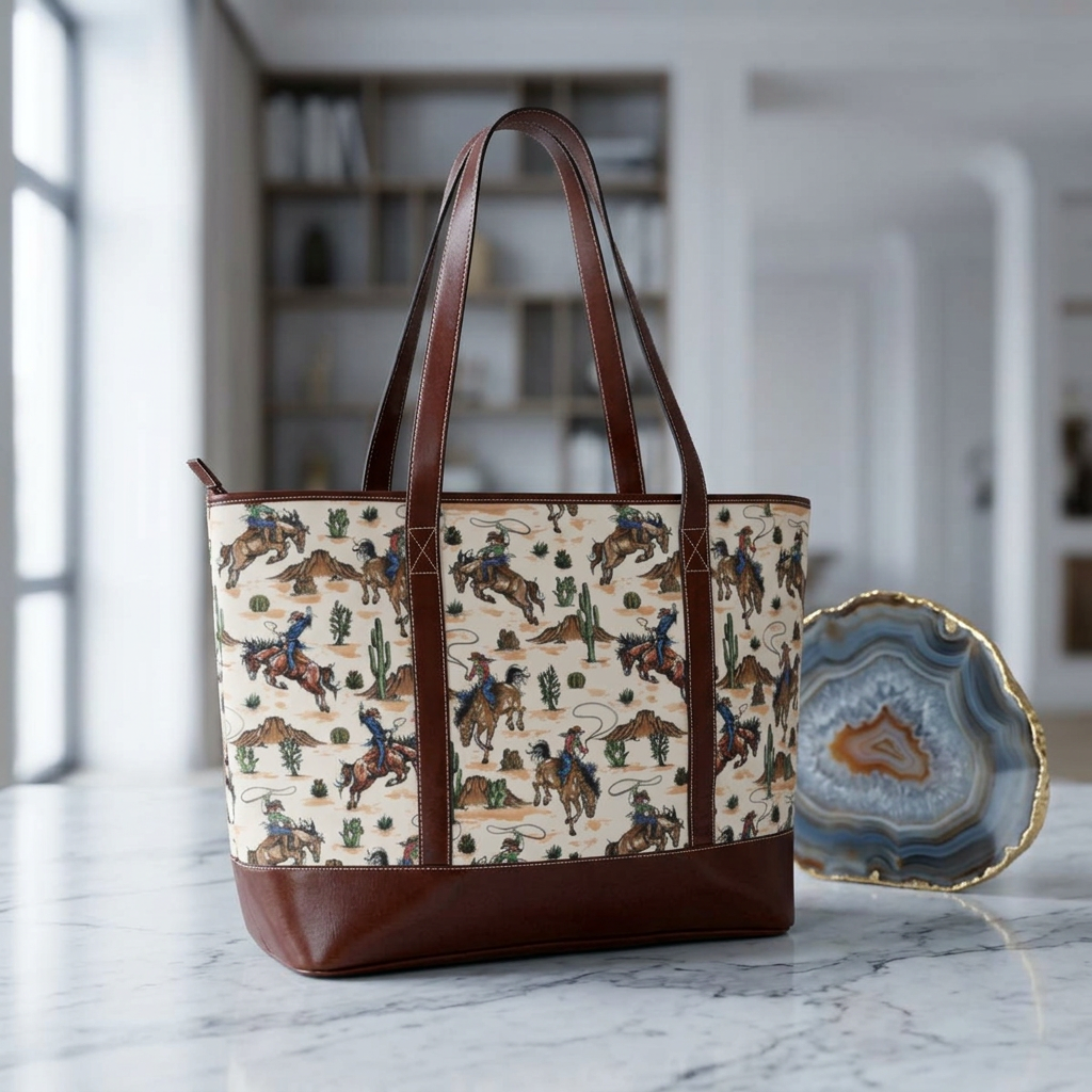 Cowboy Rodeo Pattern Handbag | Western Horse Rider Print