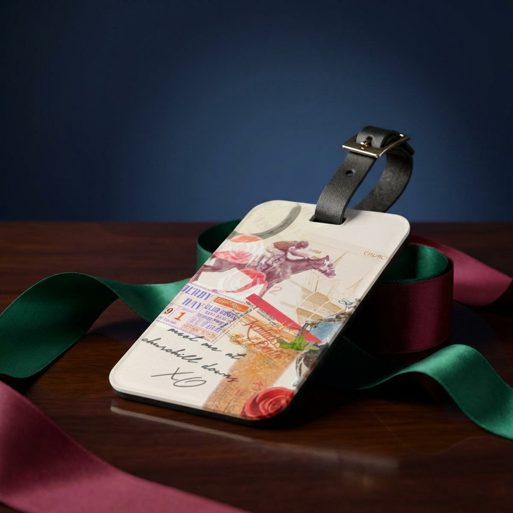 Vintage Horse Racing Collage Luggage Tag | Equestrian Ticket Montage