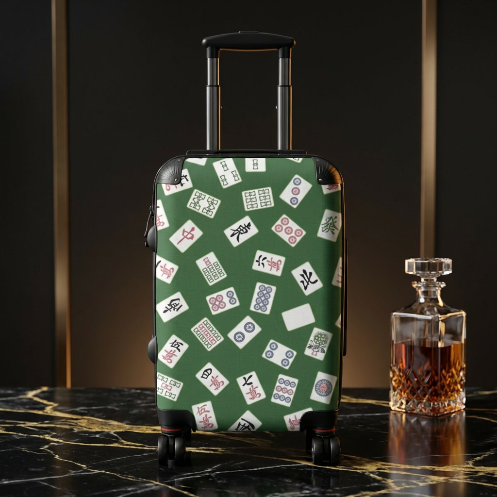 Mahjong Tiles Suitcase | Green Mahjong Pattern Luggage