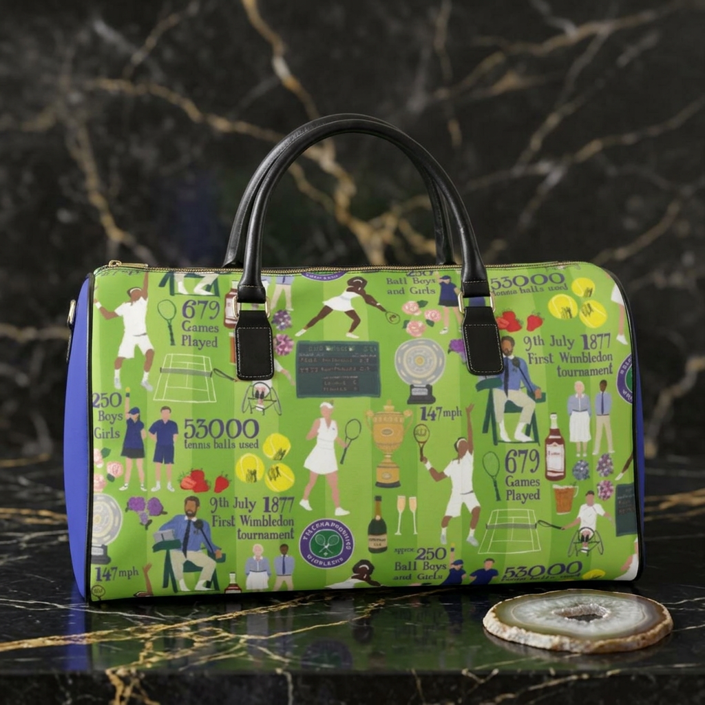 Tennis Vintage Collage Faux Leather Travel Bag | Wimbledon Inspired Duffle