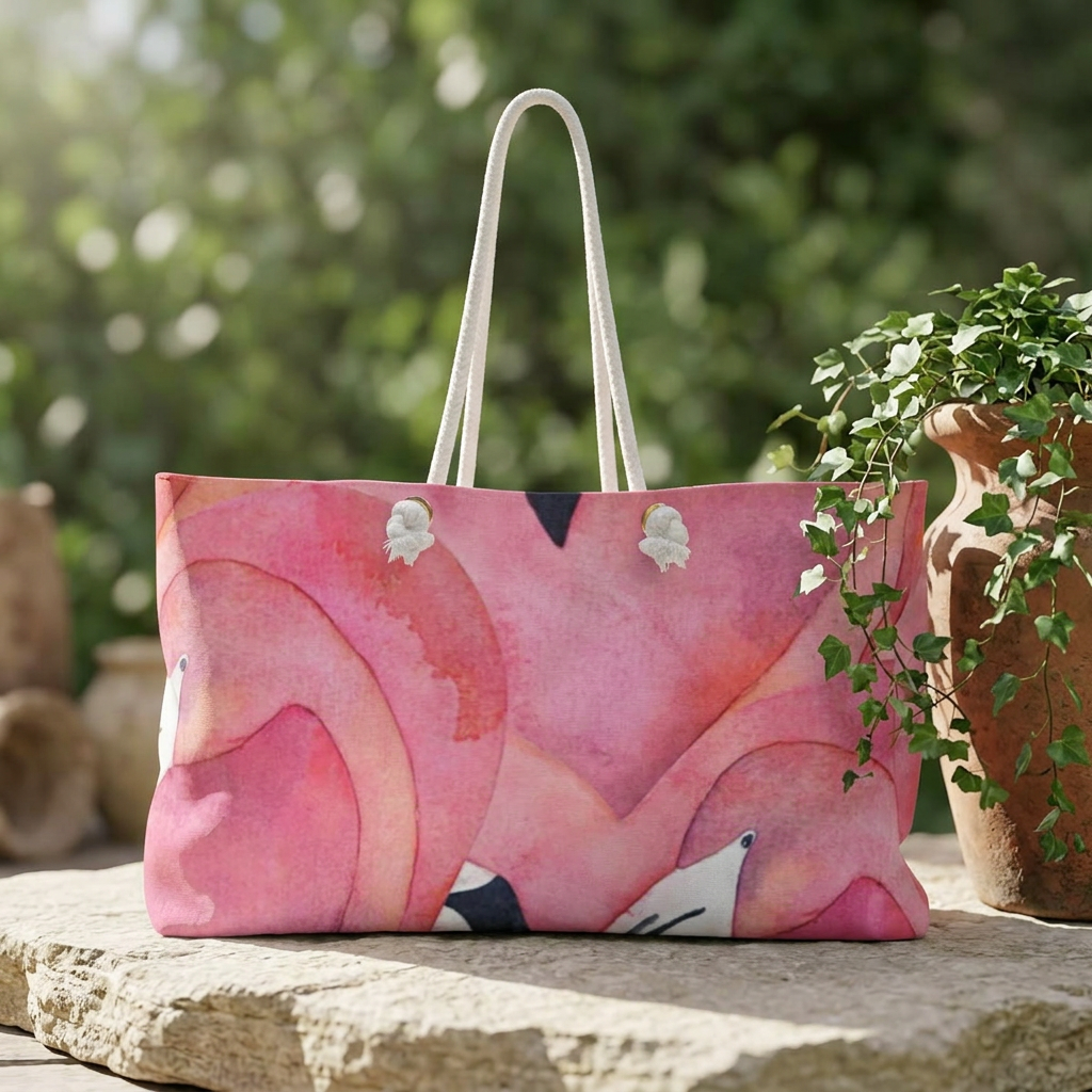 Pink Watercolor Floral Weekender Bag | Large Canvas Tote