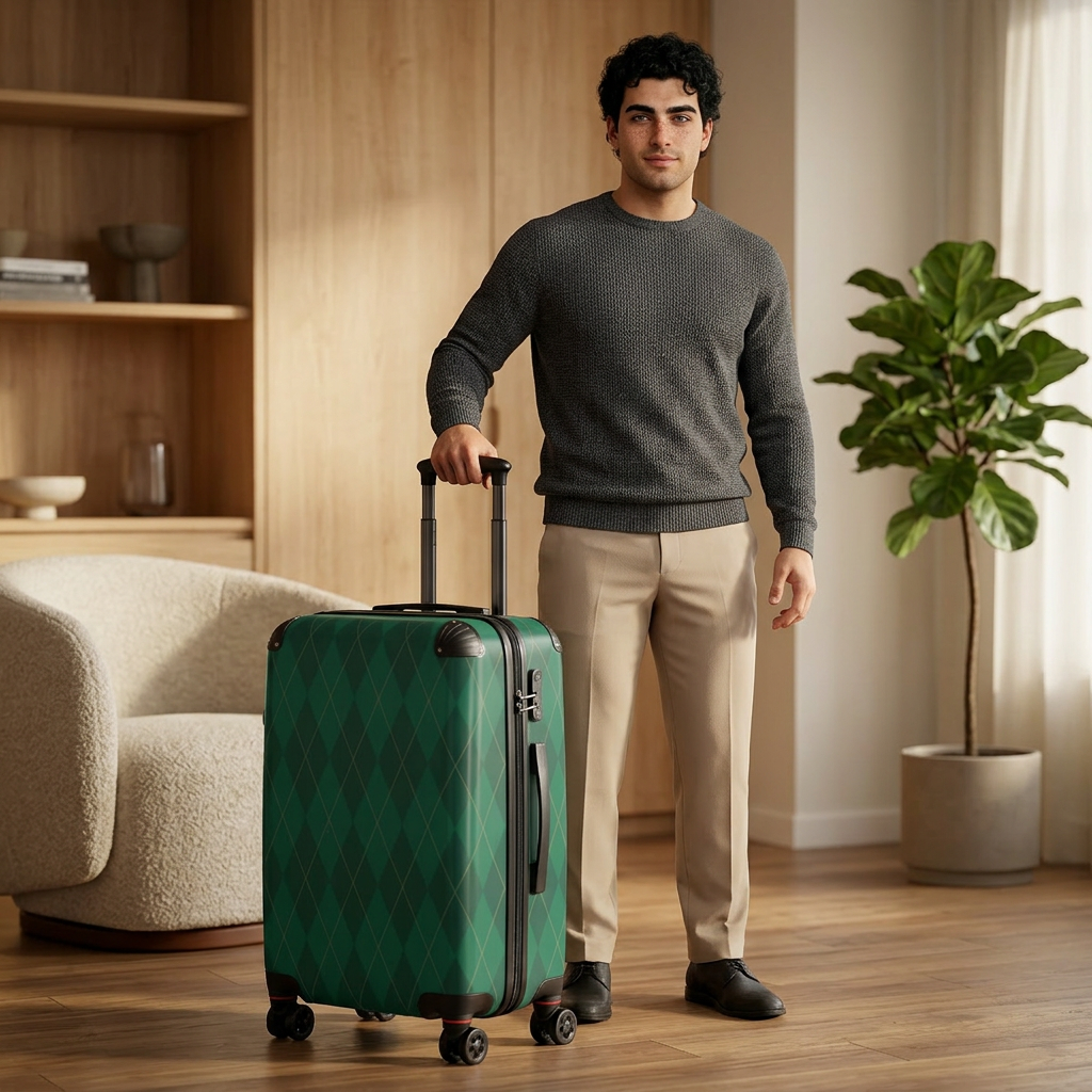 Green Argyle Pattern Suitcase | Checked Luggage Cover Look
