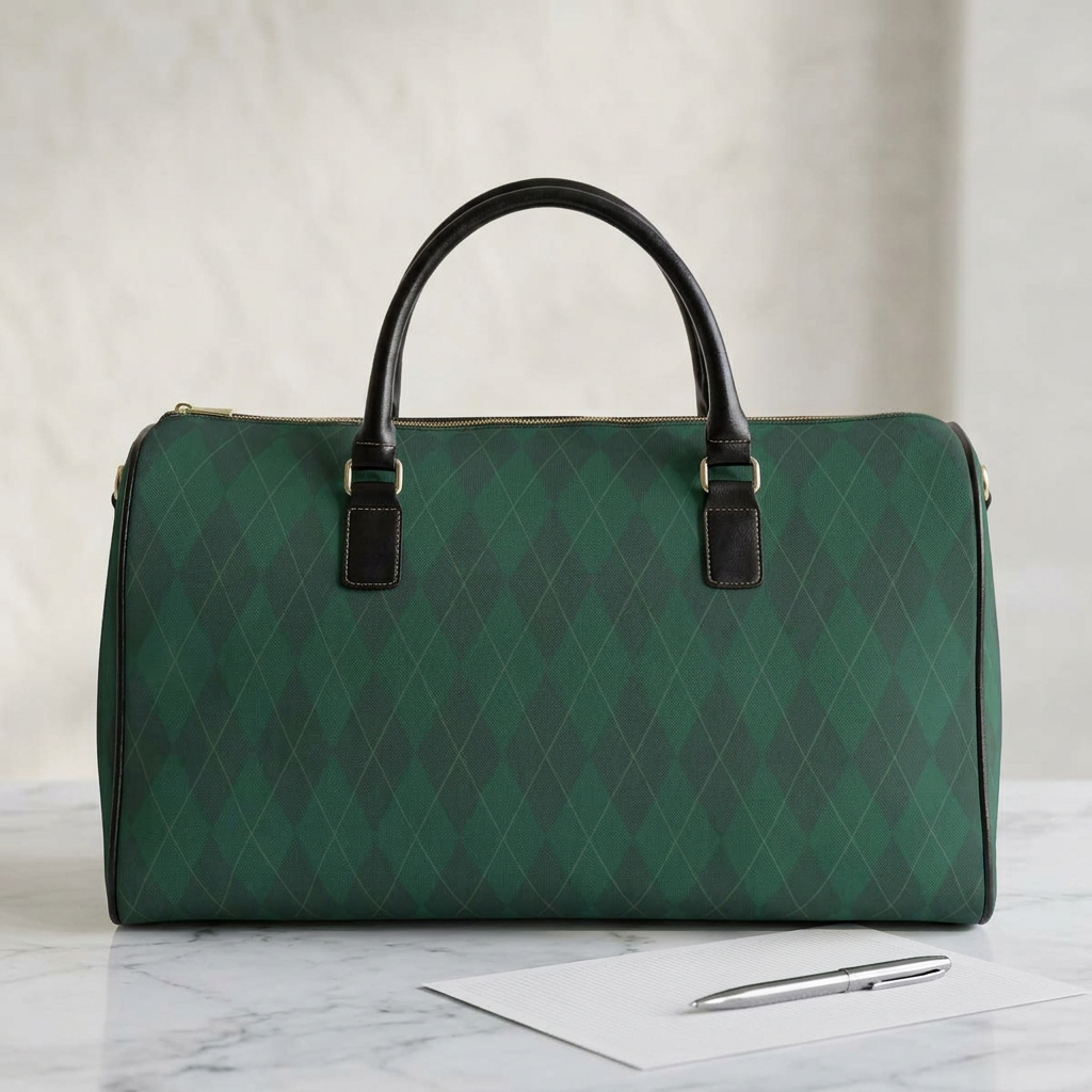 Green Argyle Pattern Faux Leather Travel Bag | Duffle Weekender