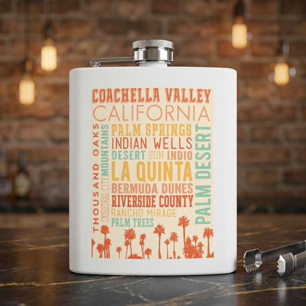 Coachella Valley Palm Desert Typography Flask