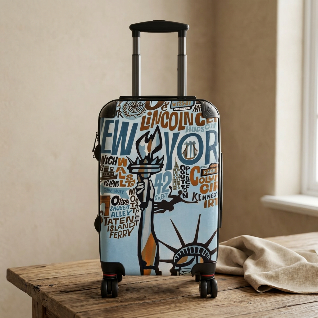 New York Statue of Liberty Collage Suitcase | City Map Travel Luggage