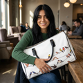 Colorful Birds on Wires Leather Travel Bag | Bird Illustration Duffel