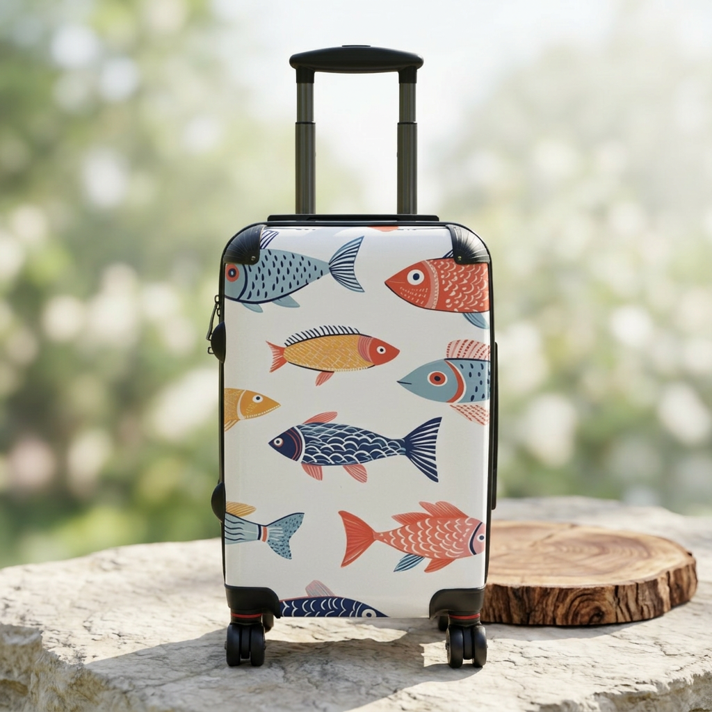 Colorful Fish Pattern Suitcase | Nautical Travel Luggage