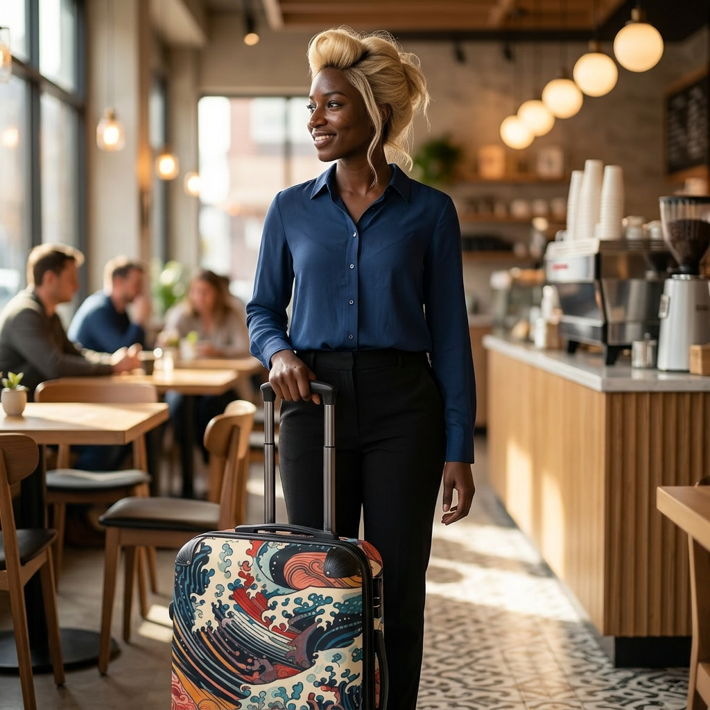 Ocean Wave Art Suitcase | Japanese Wave Luggage Cover Pattern