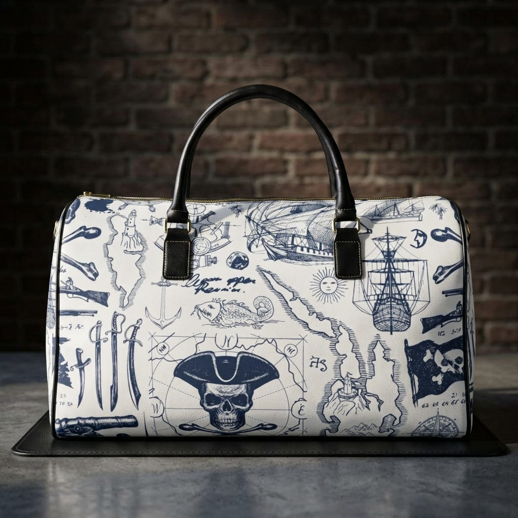 Nautical Pirate Map Duffle Bag | Faux Leather Travel Bag