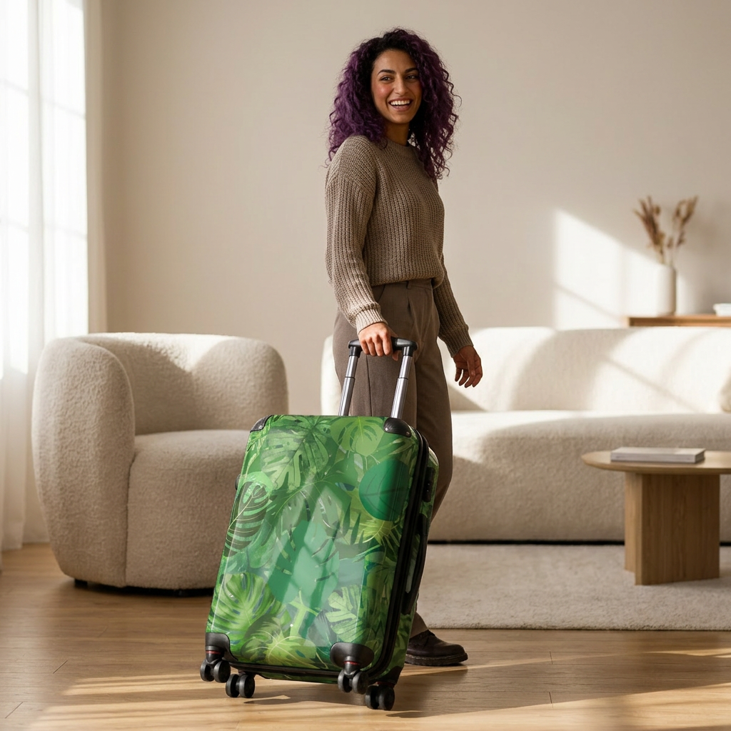 Tropical Monstera Leaf Suitcase | Green Botanical Luggage Cover