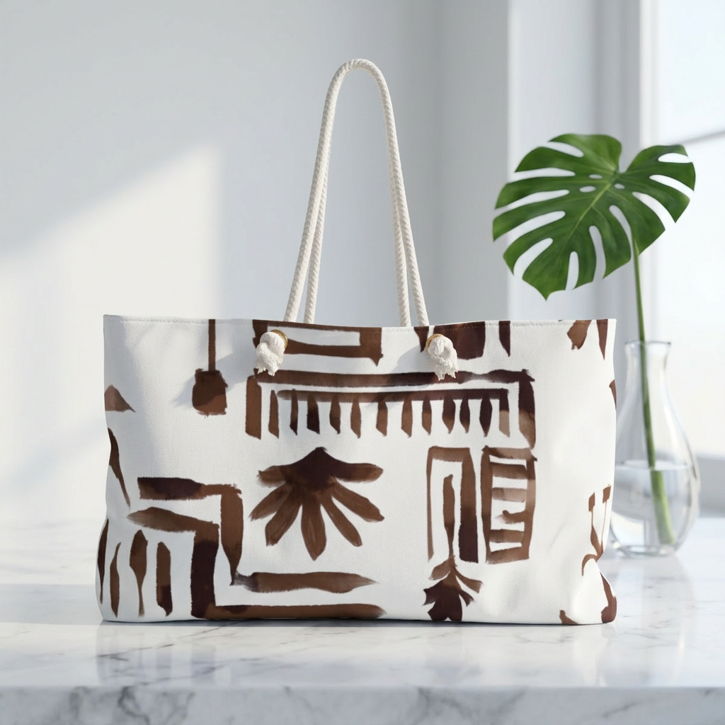 Abstract Brown Palm Pattern Weekender | Tropical Travel Tote