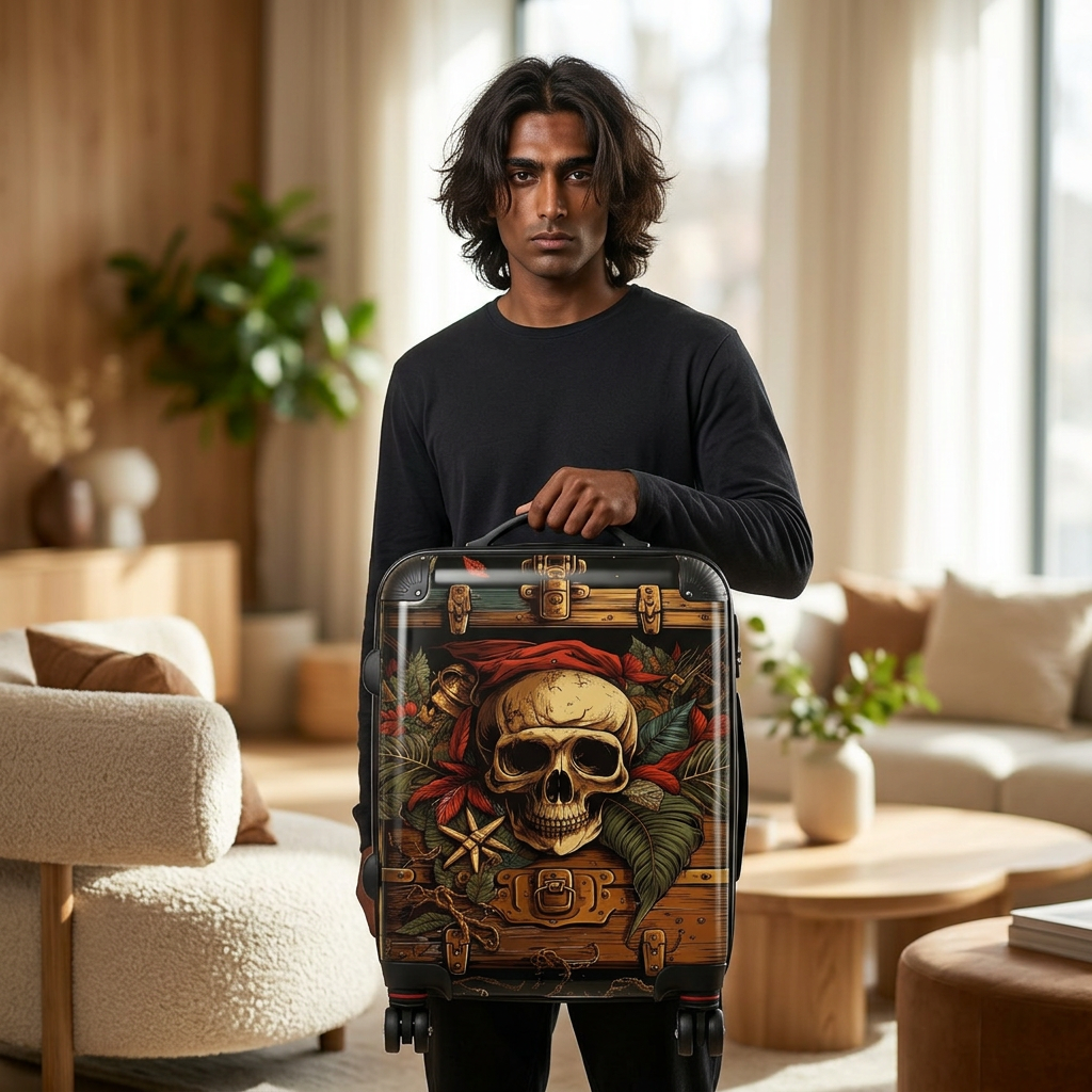 Skull and Treasure Chest Suitcase | Pirate Skull Luggage
