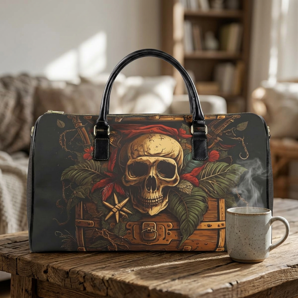 Skull Treasure Chest Duffle Bag | Faux Leather Travel Bag