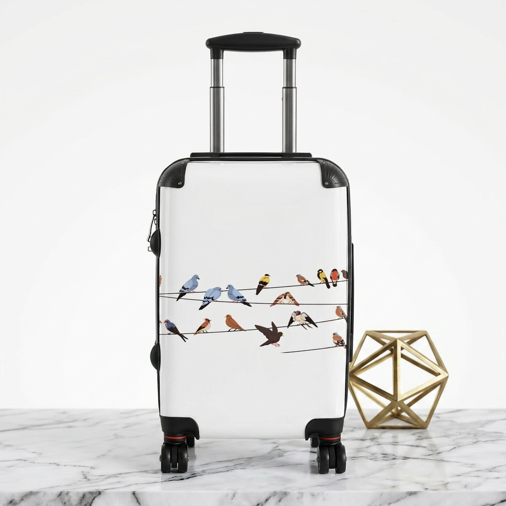Birds on a Wire Suitcase | Illustrated Bird Pattern Luggage