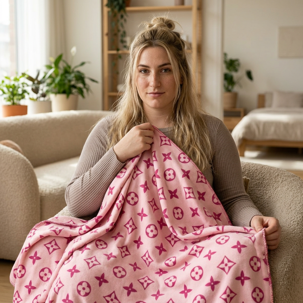 Pink Monogram Pattern Sherpa Blanket | Luxe Logo-Inspired Throw