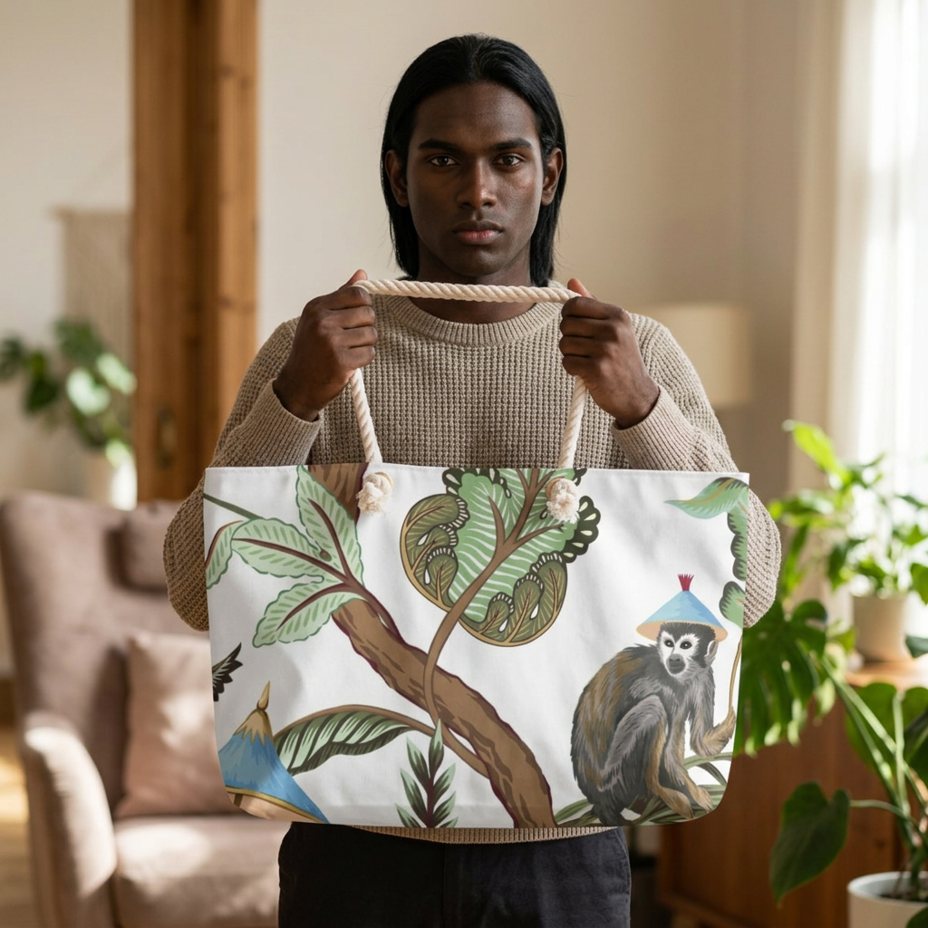 Botanical Monkey Pattern Weekender | Tropical Floral Travel Bag