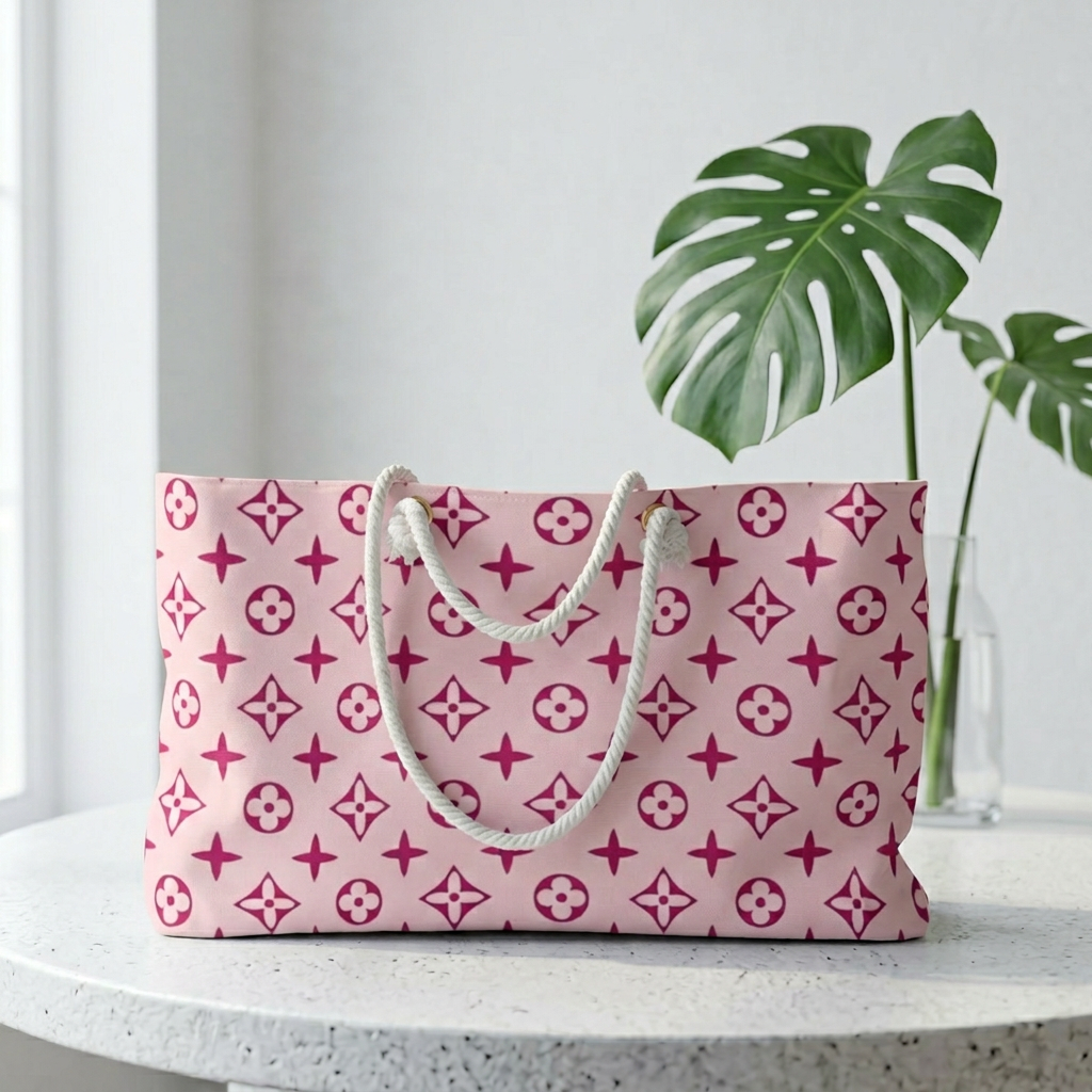 Pink Monogram Pattern Weekender Bag | Pink Logo Print Tote
