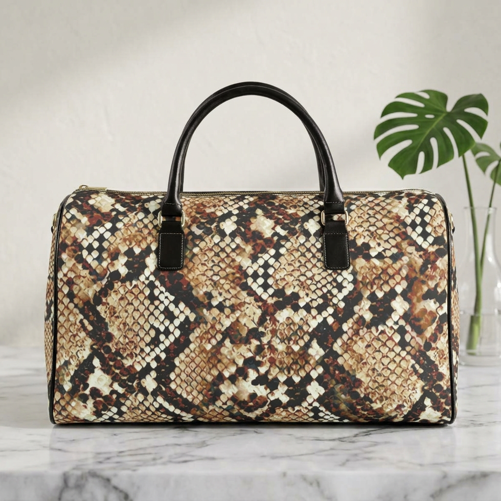 Snake Print Faux Leather Travel Bag | Duffle Weekender