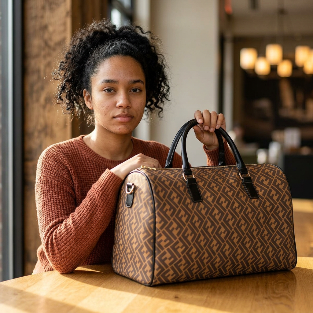 Monogram Geo Pattern Faux Leather Travel Bag