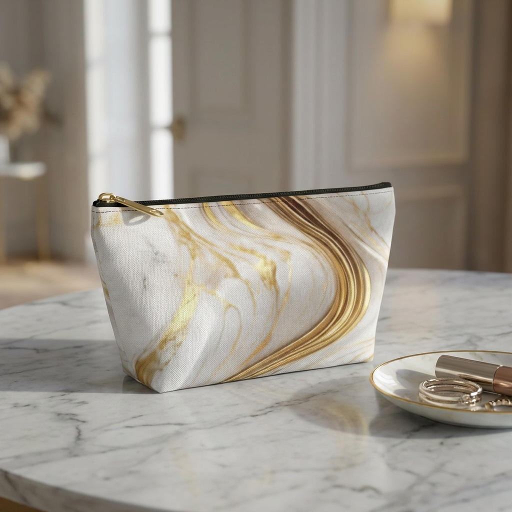 Gold Marble Swirl Accessory Pouch